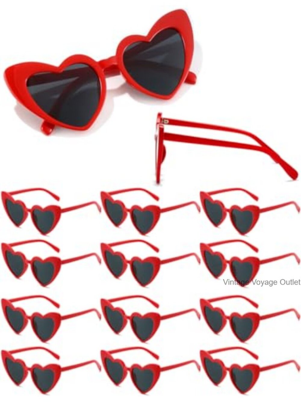 12 Pack Heart Shaped Sunglasses Retro Cat Eye UV Protection Party Favor